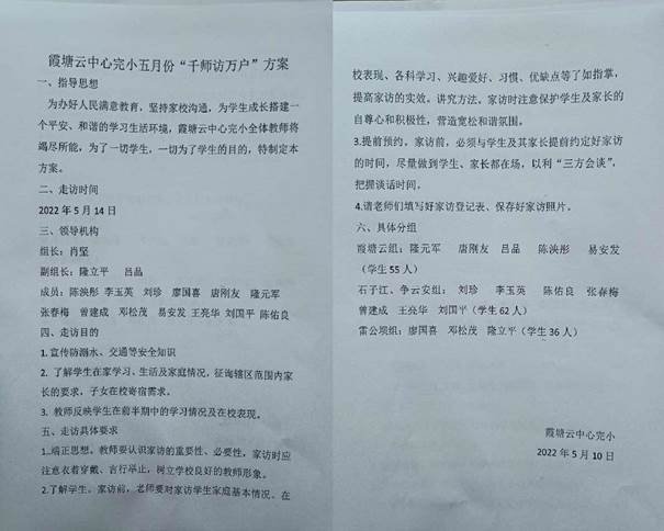 霞塘云中間完小教師五月份“千師訪萬戶”運(yùn)動(dòng)