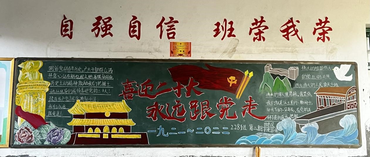 竹市鎮(zhèn)中學(xué)“喜迎二十大，永遠跟黨走，奮進新征程”為主題的黑板報評比展示活動